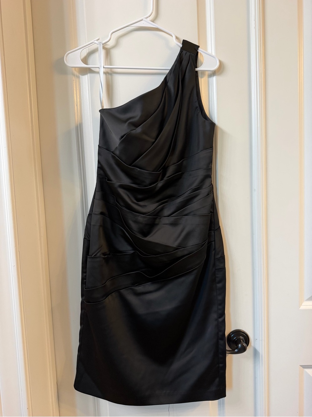David's Bridal One-Shoulder Black Sheath Dress